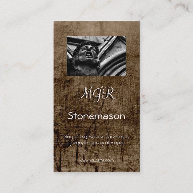Monogram, Stonemason Business, leather-effect Business Card (Front)