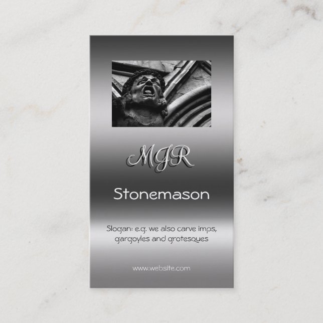 Monogram, Stonemason Business, metallic-effect Business Card (Front)