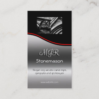Monogram, Stonemason Business, red swoosh Business Card