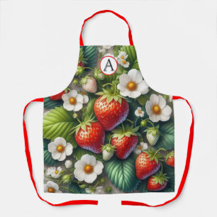 Monogram Strawberry All-Over Print Apron