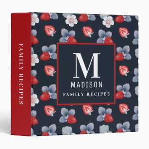 Monogram Strawberry Floral Modern Kitchen Recipe 3 Ring Binder