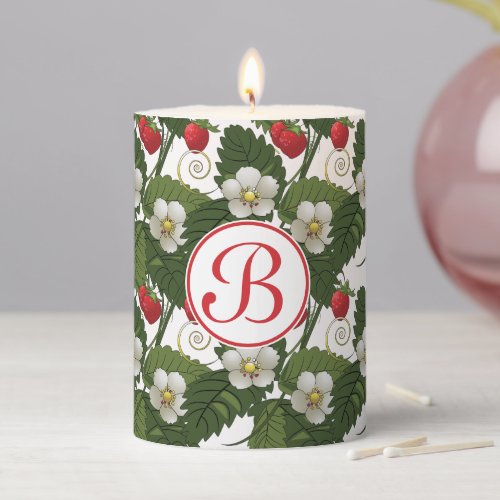 Monogram Strawberry Plant Flower Berry Leaves  Pillar Candle