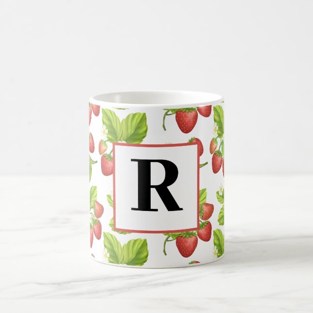 Monogram Strawberry Watercolor Pattern Mug (Center)