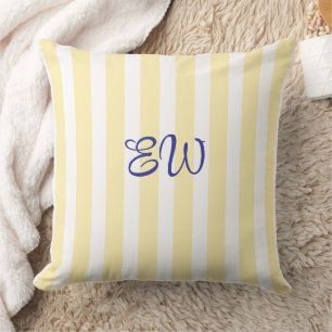 Monogram Stripe Custom Throw Pillow Lemon Drop