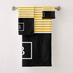 Monogram Stripe Towel Set - Mustard/White