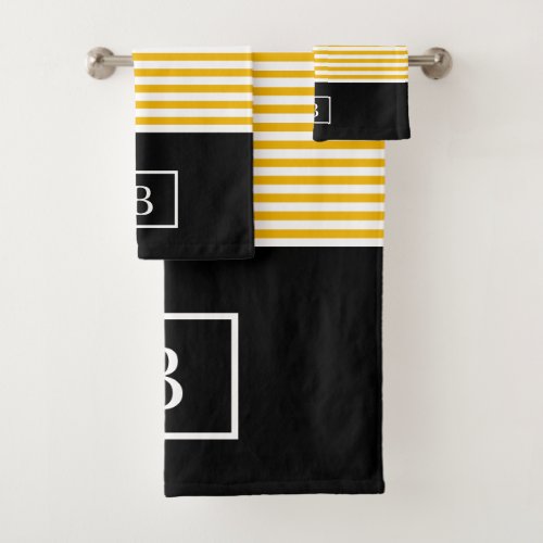 Monogram Stripe Towel Set _ MustardWhite