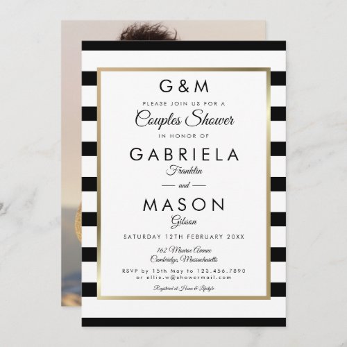 Monogram Stripe Wedding Couples Shower Photo Invitation