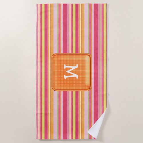 Monogram Striped Beach Towel