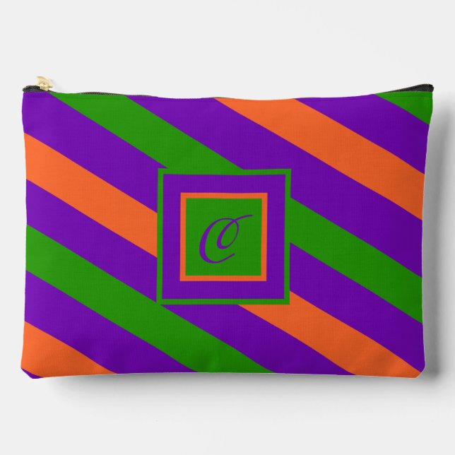 Monogram Striped Colorful & Vibrant  Accessory Pouch (Front)