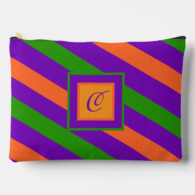 Monogram Striped Colorful & Vibrant  Accessory Pouch (Front)