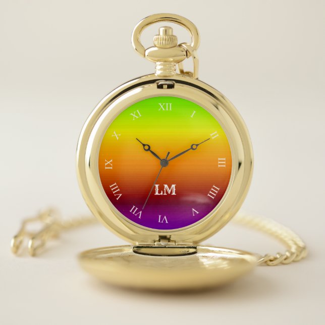 Monogram Striped Green to Purple Pocket Watch (Inside)