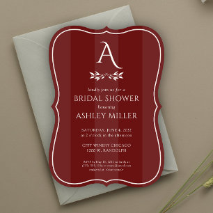 Monogram Striped Rosewood Red Bridal Shower Invitation