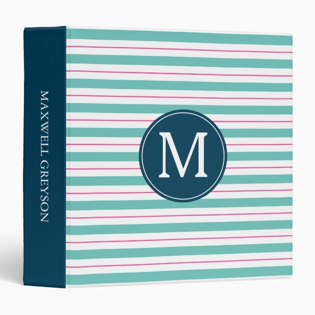 Monogram Stripes Back To School Binder for Her (Front/Spine)