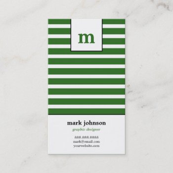 Monogram Stripes Business Card - Green - by orange_pulp at Zazzle