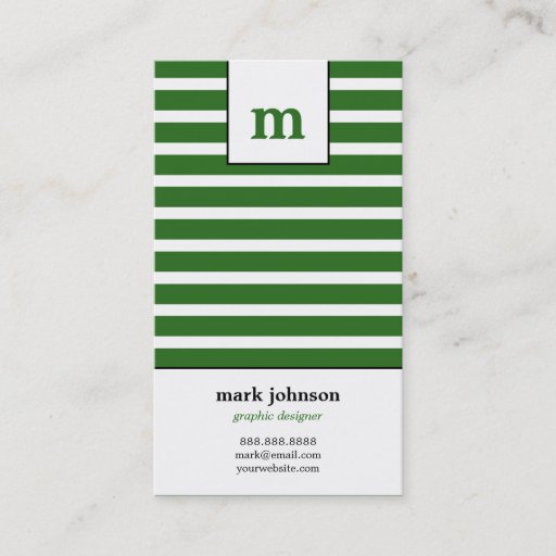 Customizable Monogram Stripes Business Card - Green -