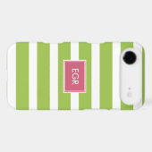 Monogram Stripes iPhone Cases (Green/Pink) (Back (Horizontal))
