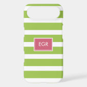 Monogram Stripes iPhone Cases (Green/Pink) (Back)