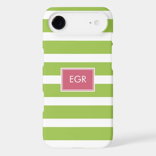 Monogram Stripes iPhone Cases (Green/Pink) (Back)