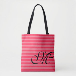 Monogram & Stripes Light & Hot Pink Tote Bag