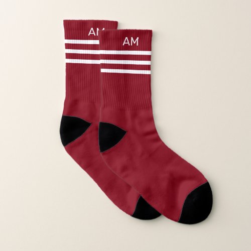 Monogram  Stripes on Maroon Socks