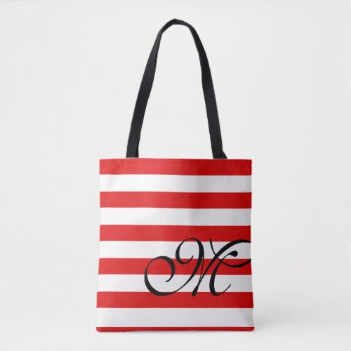 Monogram  Stripes Tote Bag_ Red
