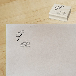 Monogram Style Casual Chic Return Address Label Rubber Stamp