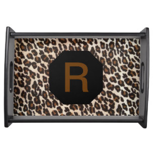 Monogram Style Leopard Print Serving Tray