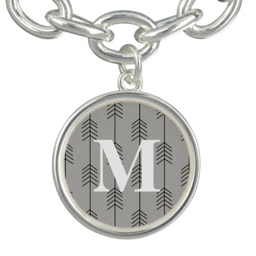 Monogram  Stylish Arrows  Gray Charm Bracelet