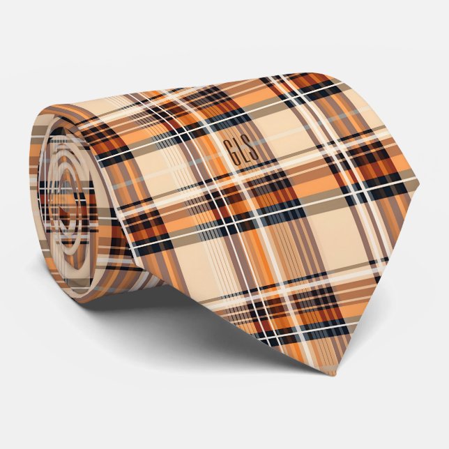 Monogram Stylish Autumn-Fall Plaid Pattern Necktie (Rolled)
