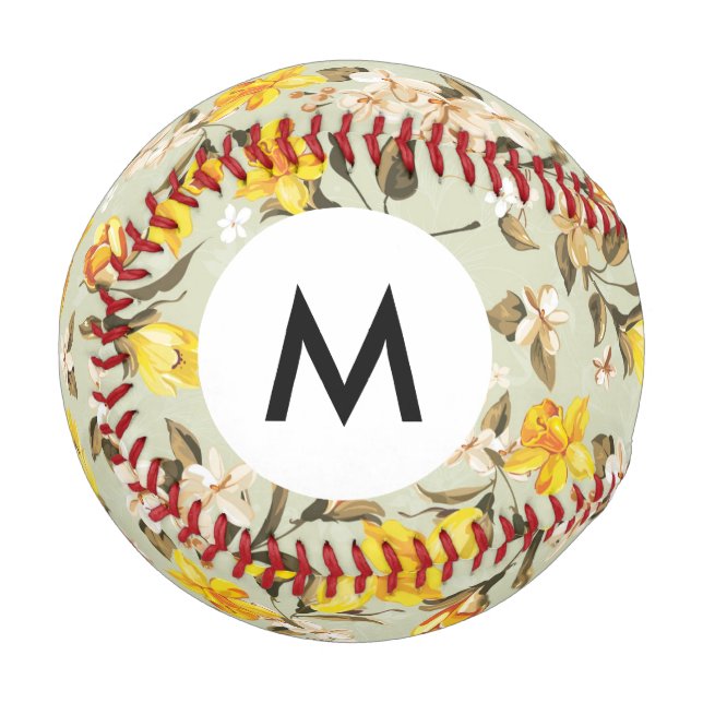 Monogram Stylish beautiful bright floral pattern Baseball (Front Left)