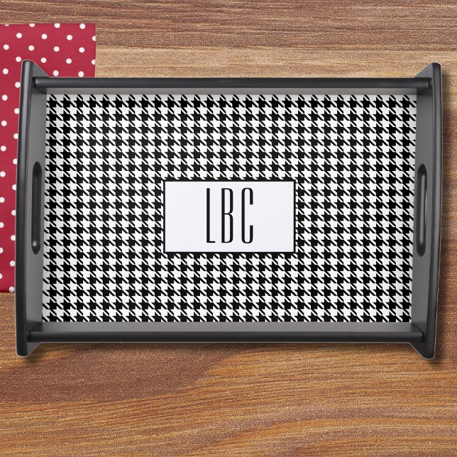  Monogram, Stylish Black & White Houndstooth Serving Tray (Creator Uploaded)