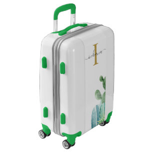 Monogram Stylish Cacti Plants Name Script Greenery Luggage