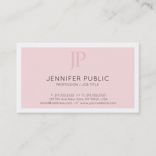 Monogram Stylish Design Chic Pink Plain Trendy Business Card