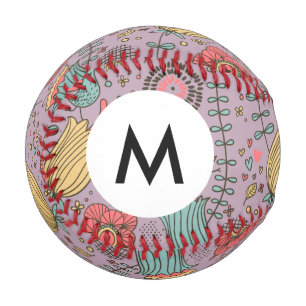 Monogram Stylish floral pattern with flowers Baseball