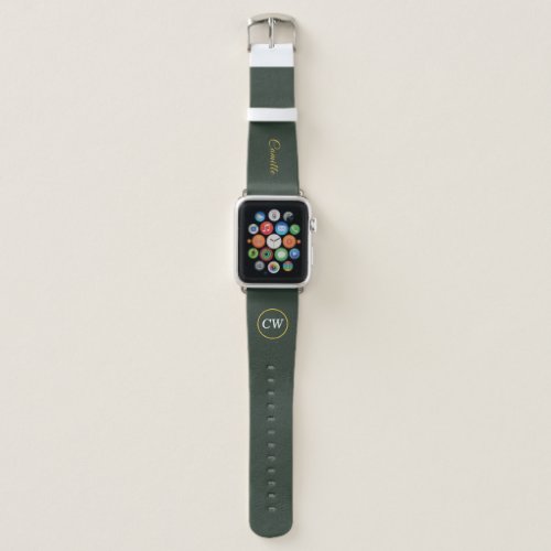 Monogram Stylish Gold  Forest Green  Apple Watch Band