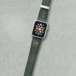Monogram Stylish Gold & Forest Green Apple Watch Band