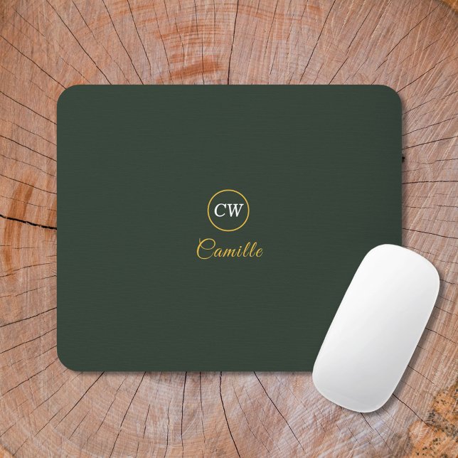 Monogram Stylish Gold & Forest Green  Mouse Pad (Monogram Stylish Gold & Forest Green Mouse Pad)