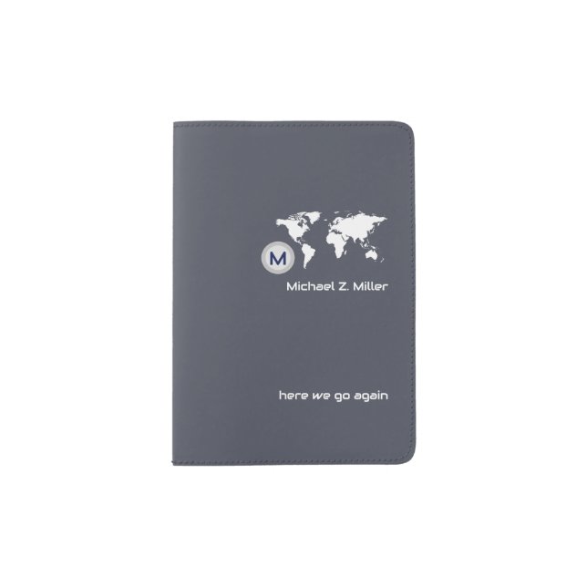 Monogram Stylish Modern Adventures lead-gray Passport Holder (Front)