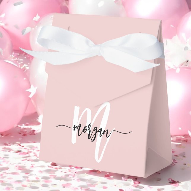 Monogram Stylish Modern Blush Pink Black Favor Boxes (Creator Uploaded)