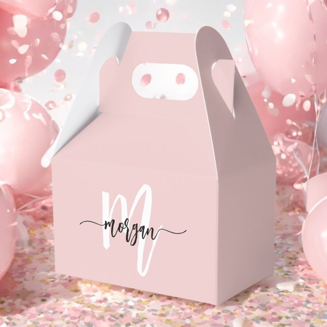 Monogram Stylish Modern Blush Pink Favor Boxes (Creator Uploaded)