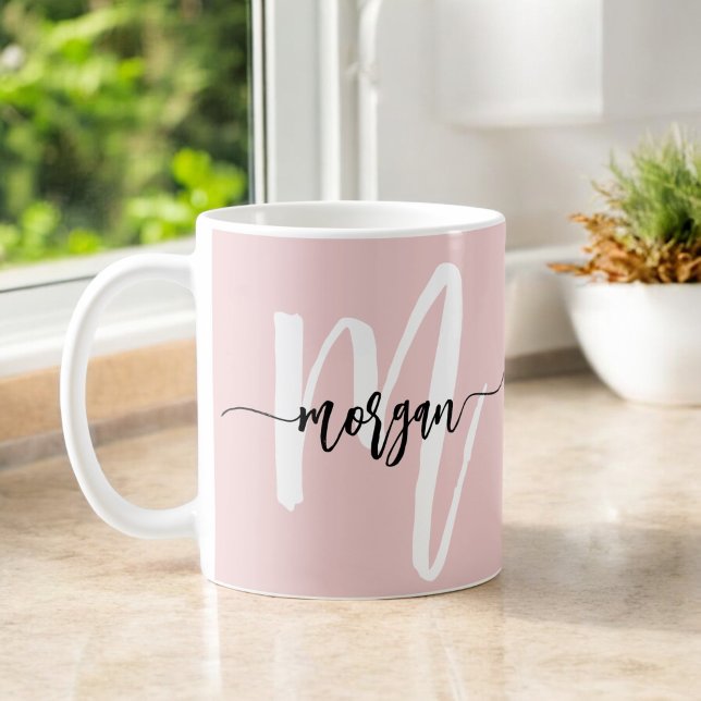 Monogram Stylish Modern Cute Blush Pink Coffee Mug (Creator Uploaded)