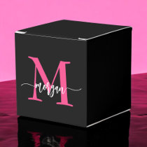 Monogram Stylish Modern Hot Pink Black Favor Boxes