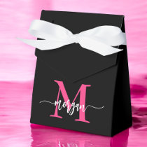 Monogram Stylish Modern Hot Pink Black Favor Boxes