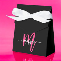 Monogram Stylish Modern Hot Pink Black Favor Boxes