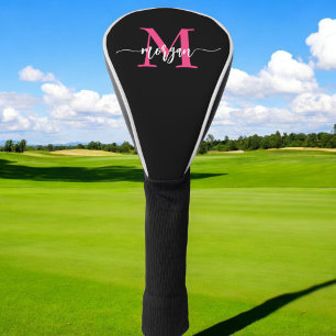 Monogram Stylish Modern Hot Pink Black Golf Head Cover