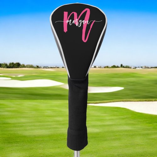 Monogram Stylish Modern Hot Pink Black Golf Head Cover