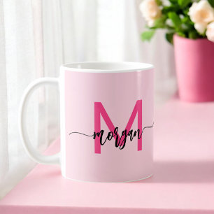 Monogram Stylish Modern Hot Pink Coffee Mug