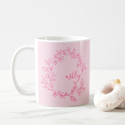 Monogram Stylish Modern Hot Pink Coffee Mug