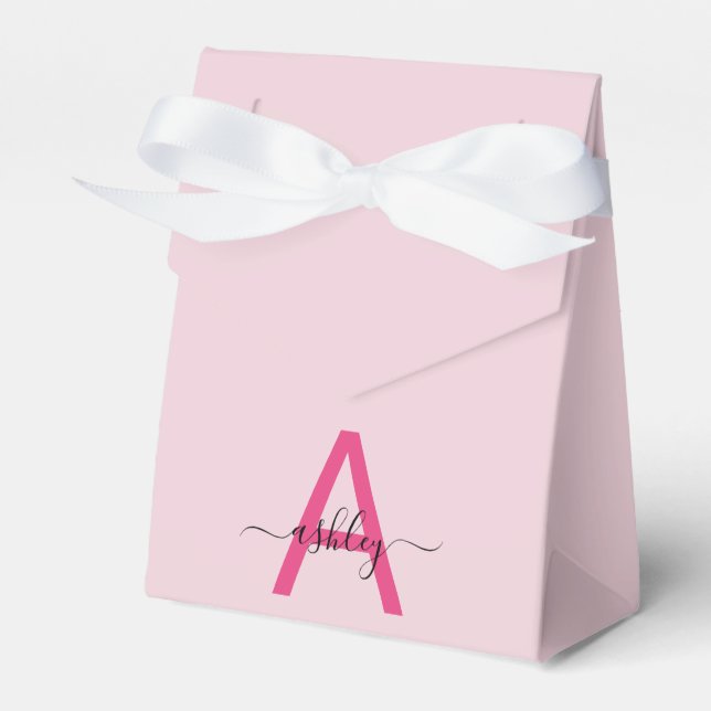 Monogram Stylish Modern Hot Pink Favor Boxes (Front Side)
