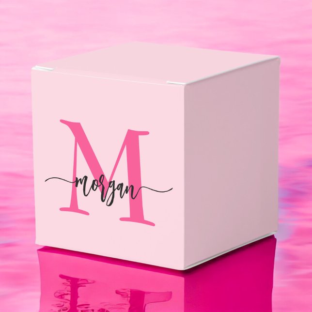 Monogram Stylish Modern Hot Pink Favor Boxes (Creator Uploaded)